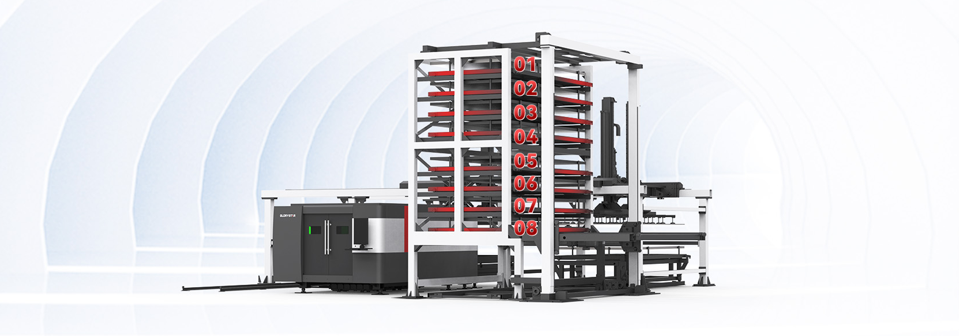 力星激光板材自動上下料庫系統-8層貨格 科學、緊湊的存儲方案